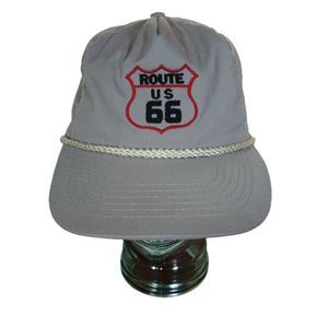Vintage US Route 66 Grey Baseball Hat Cap Terry Cloth Liner USA Travel Road Trip